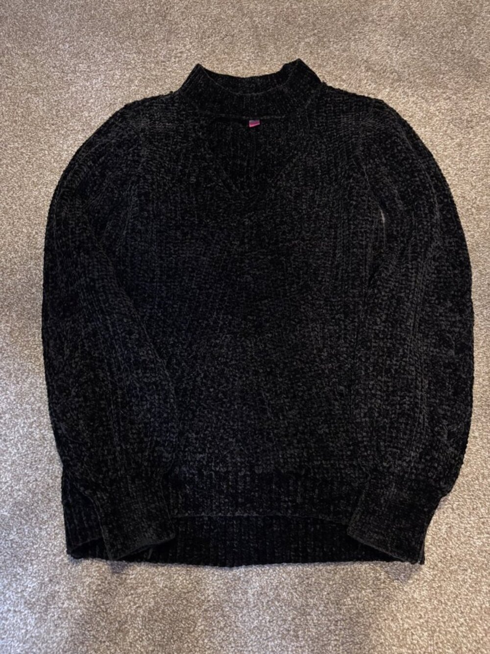 No Boundaries S 3-5 Black Chenille Keyhole Mock Neck Sweater